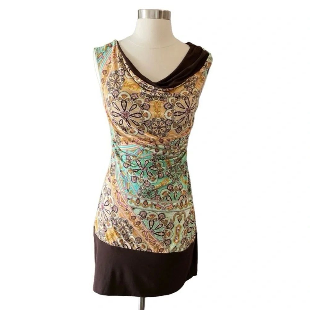 Ruched Mini Body Con Dress Paisley Print Y2K Style - Picture 1 of 11